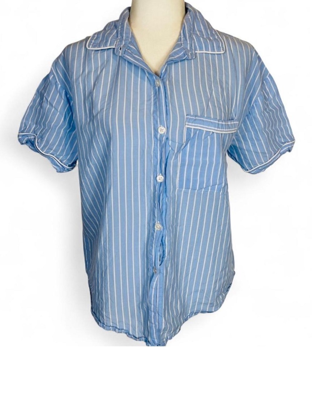 Stars Above Women's Size Medium M Button Down Pajama Top Shirt 100% Lyocell Blue